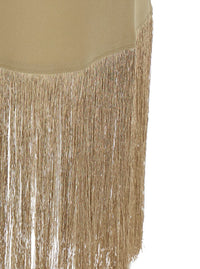 'Berlin' Beige Long Dress With High Neck And Fringes Applied On The Edges In Cady Crepe Woman