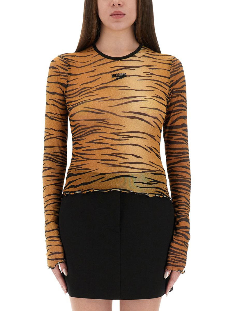 Moschino Jeans Mesh Top With Animal Print