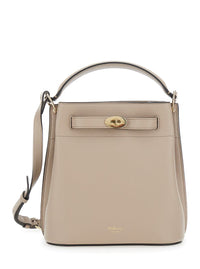 'Small Islington' Beige Bucket Bag With Twist Lock Closure In Hammered Leather Woman