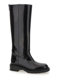 Black Boots With Wide Heel And Zip Closure In Leather Woman