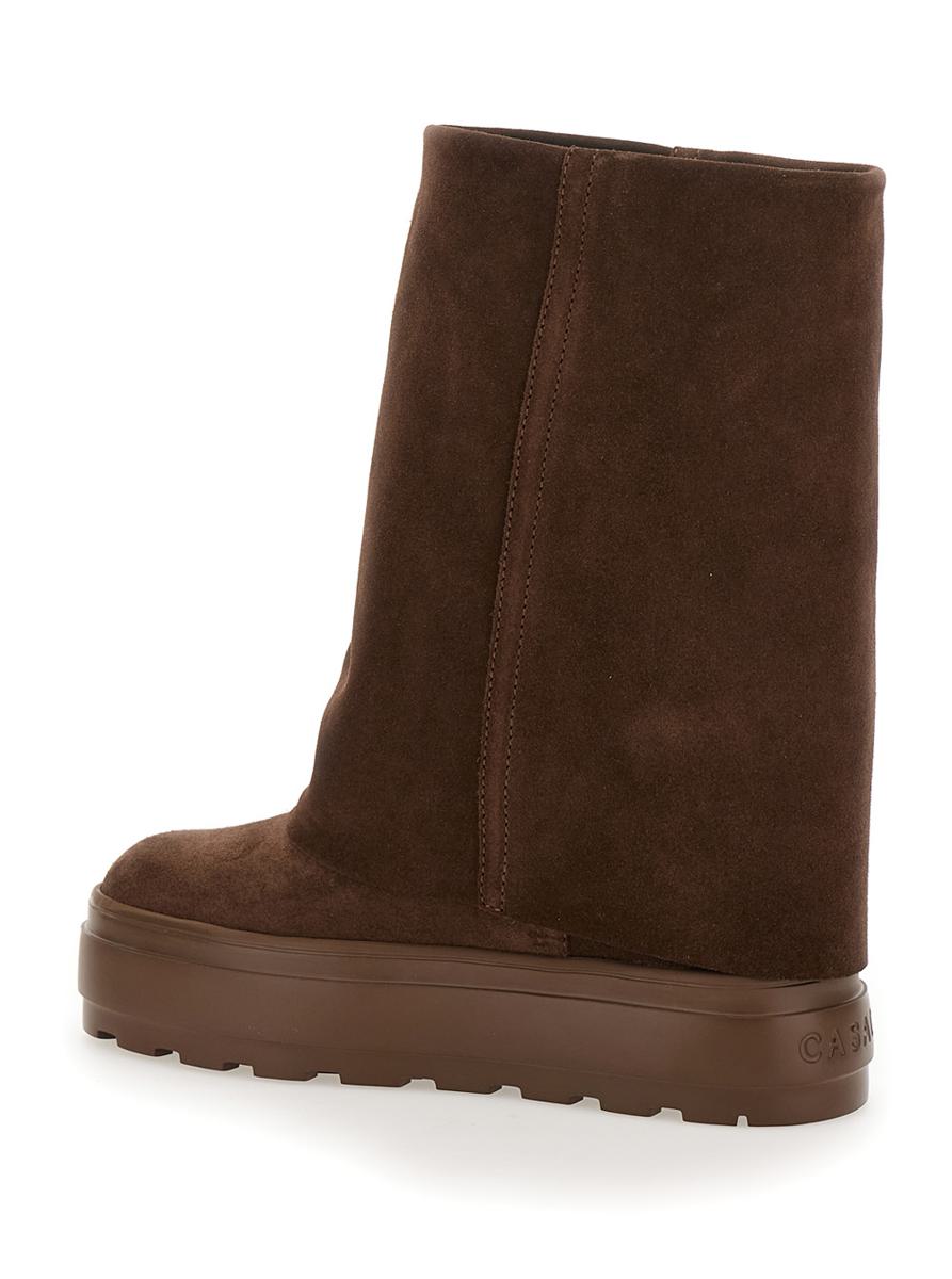 “Renna” Brown Boots With Layered Design In Suede Woman
