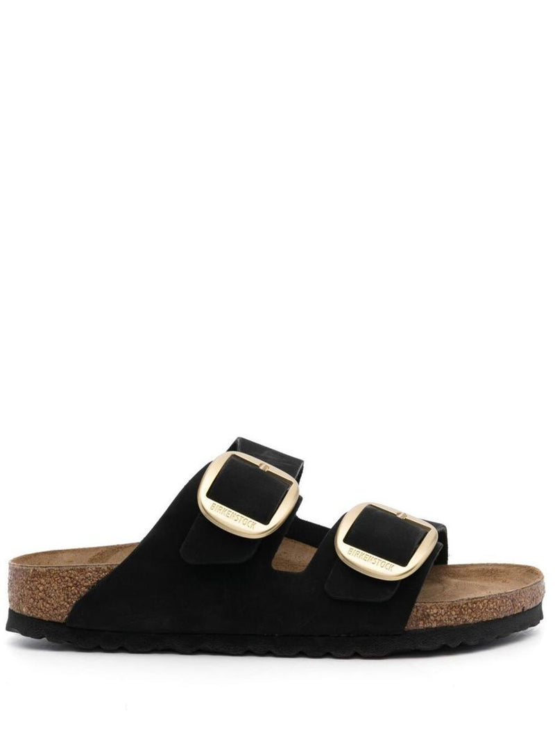 Black 'Arizona' Strap-Sandals With Golden-Tone Buckle In Leather