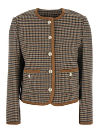 Beige Jacket With Button Closure And Front Pockets In Tweed Woman