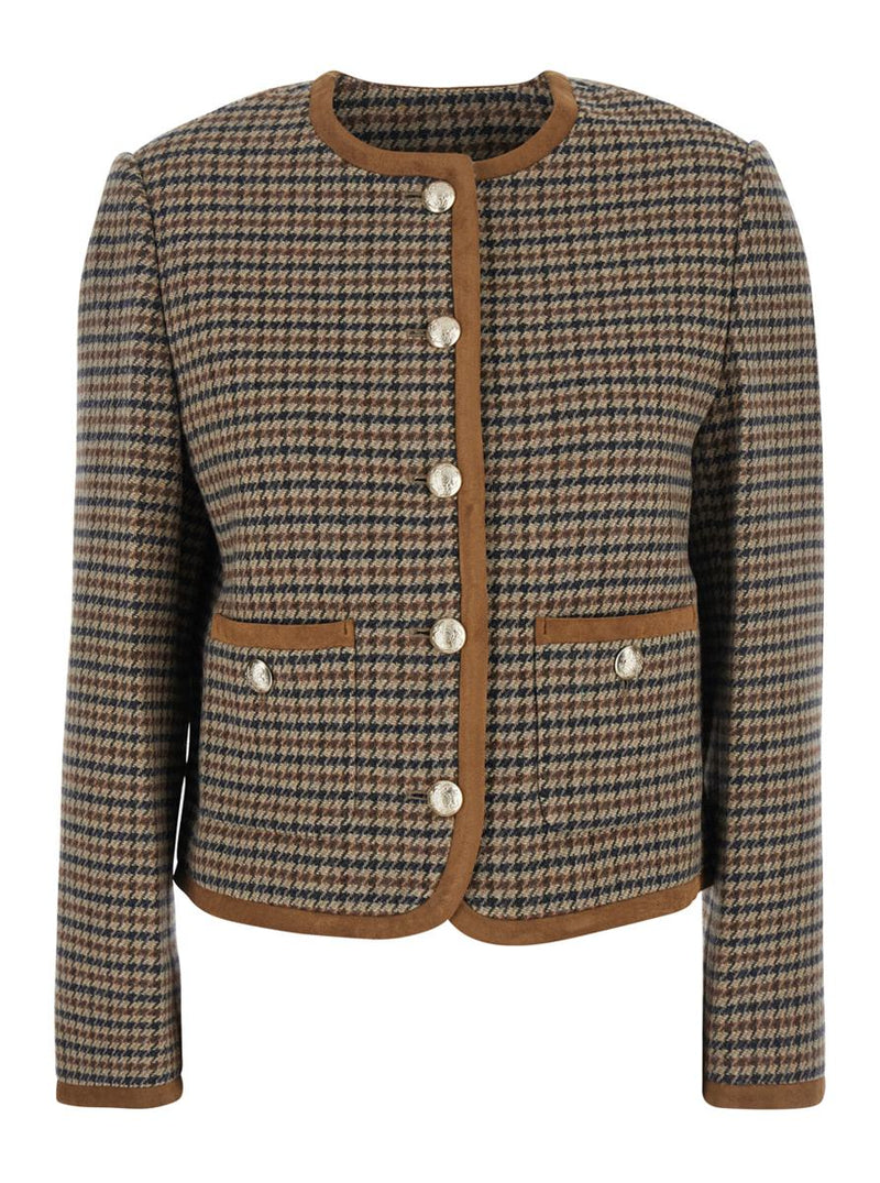 Beige Jacket With Button Closure And Front Pockets In Tweed Woman