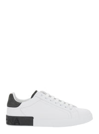 'Portofino' White Low Top Sneakers With Logo Lettering On The Rear In Leather Man