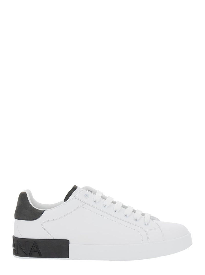 'Portofino' White Low Top Sneakers With Logo Lettering On The Rear In Leather Man