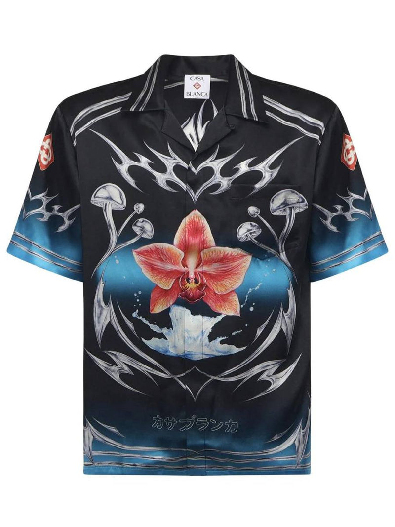 Casablanca Black Silk Shirt With Graphic Design