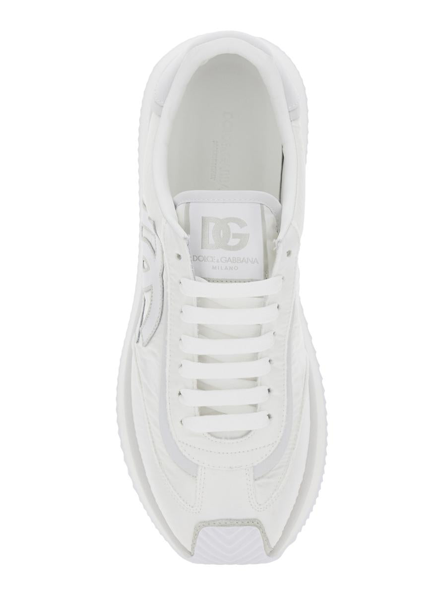 White Low Top Sneakers With Maxi Logo On The Side And Logo Patch On The Tongue In Tech Fabric Man