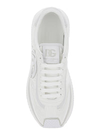White Low Top Sneakers With Maxi Logo On The Side And Logo Patch On The Tongue In Tech Fabric Man