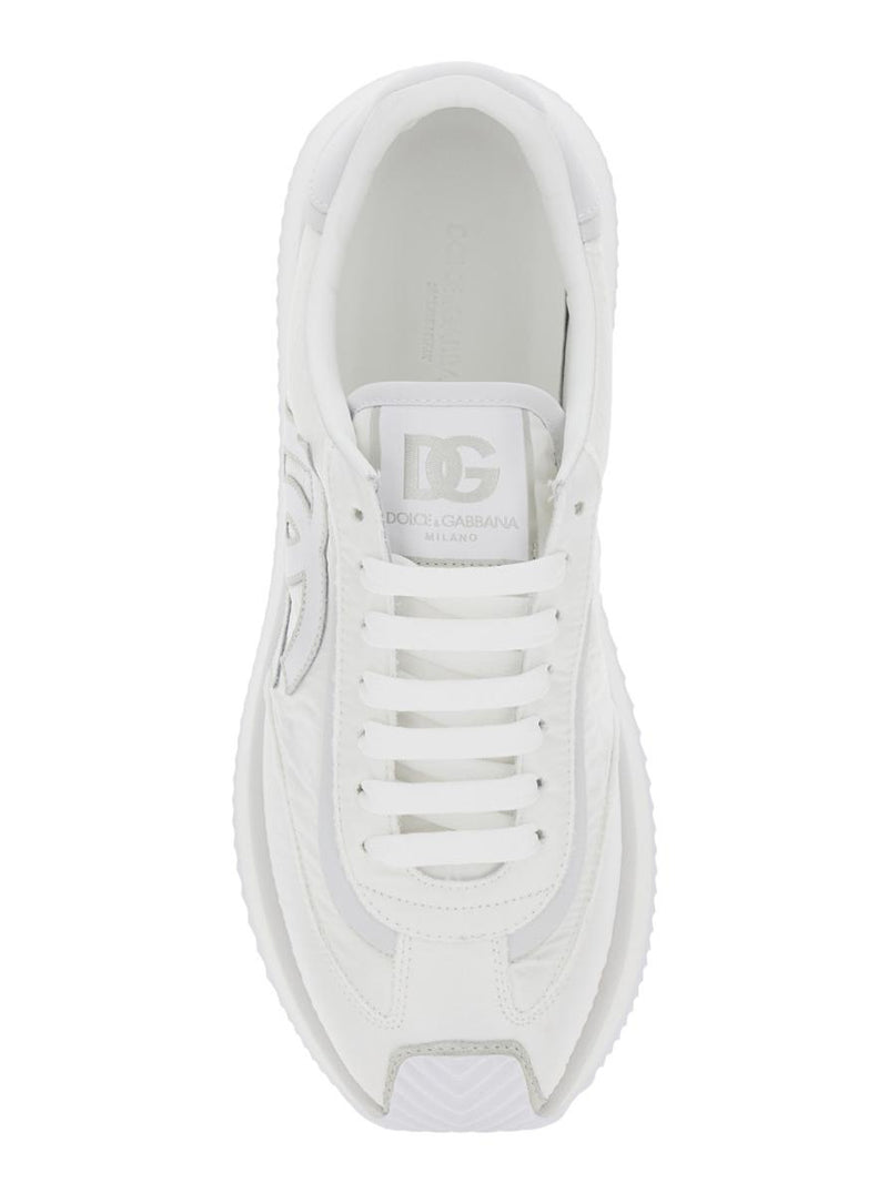 White Low Top Sneakers With Maxi Logo On The Side And Logo Patch On The Tongue In Tech Fabric Man