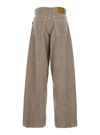 'Bethany' Brown Ribbed Knit Pants With Wide Leg In Cotton Woman