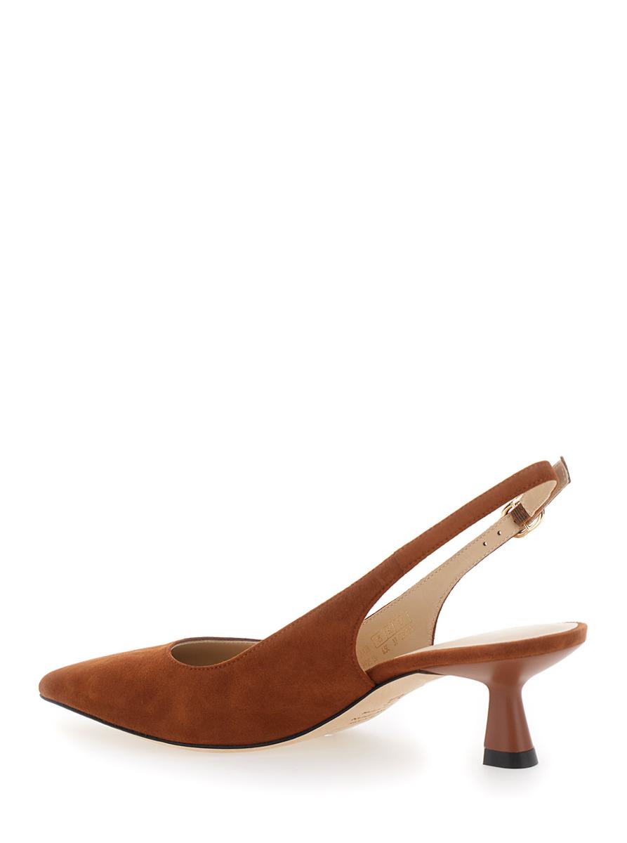 Brown Slingback Pumps With Medium Sculpted Heel In Suede Woman