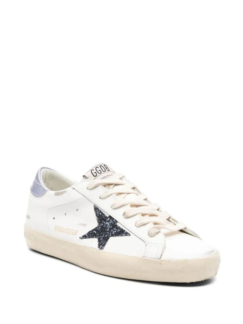 Golden Goose "Super Star" Leather Upper And Toe Glitter Star Laminated Heel. Shoes