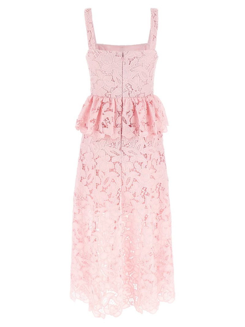 Self-Portrait 'Pink Lace Peplum Midi' Dress