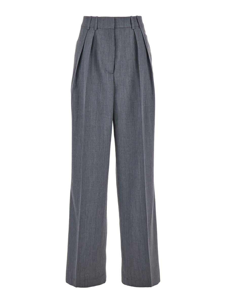 Grey Pants With Pences And Wide Leg In Wool Blend Woman