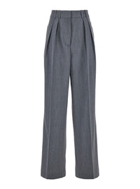Grey Pants With Pences And Wide Leg In Wool Blend Woman