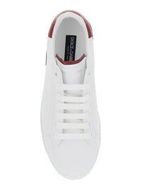 'Portofino' White Low Top Sneakers With Contrasting Heel With Logo Lettering In Leather Man