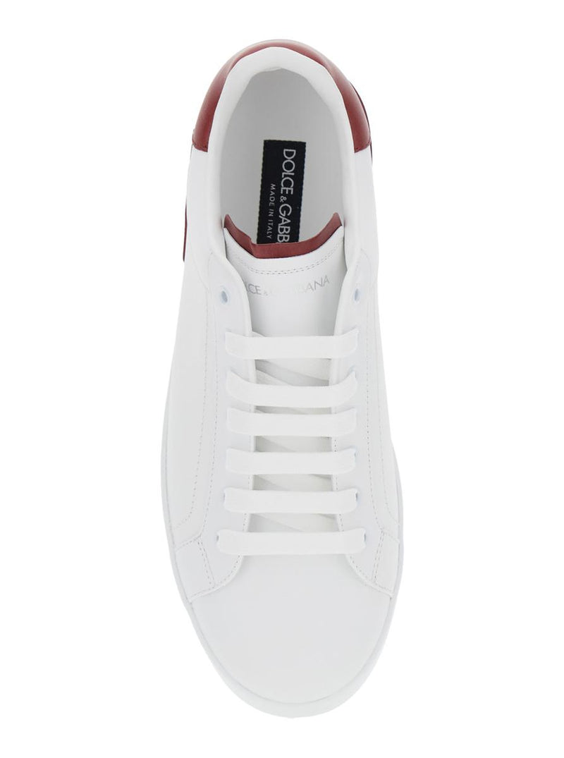 'Portofino' White Low Top Sneakers With Contrasting Heel With Logo Lettering In Leather Man