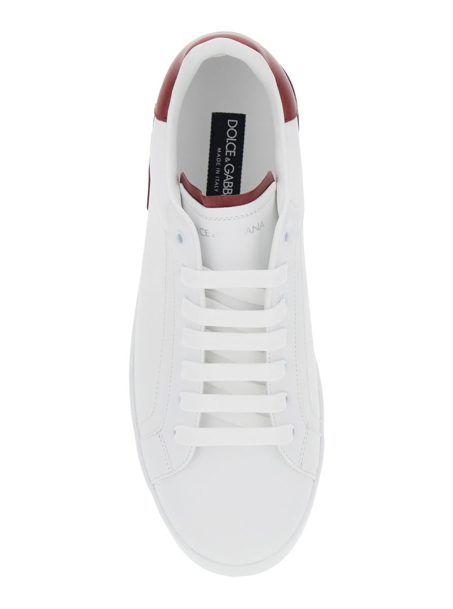 'Portofino' White Low Top Sneakers With Contrasting Heel With Logo Lettering In Leather Man