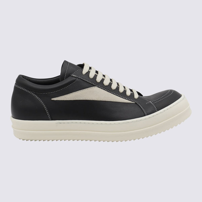Rick Owens Black And White Leather Vintage Sneakers