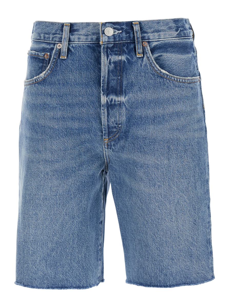 Blue Five-Pocket Shorts With Button Closure In Denim Woman