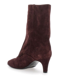 'Joelle' Bordeaux Ankle Boots With Pointed Design And Low Heel In Suede Woman