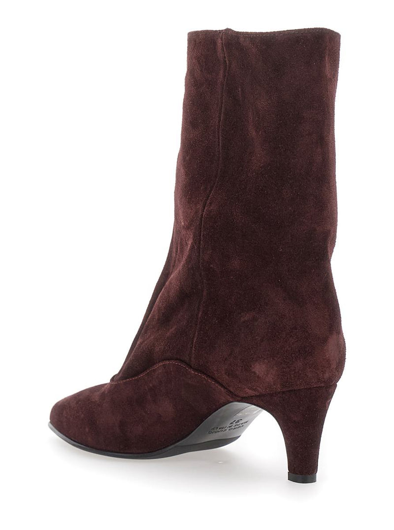 'Joelle' Bordeaux Ankle Boots With Pointed Design And Low Heel In Suede Woman