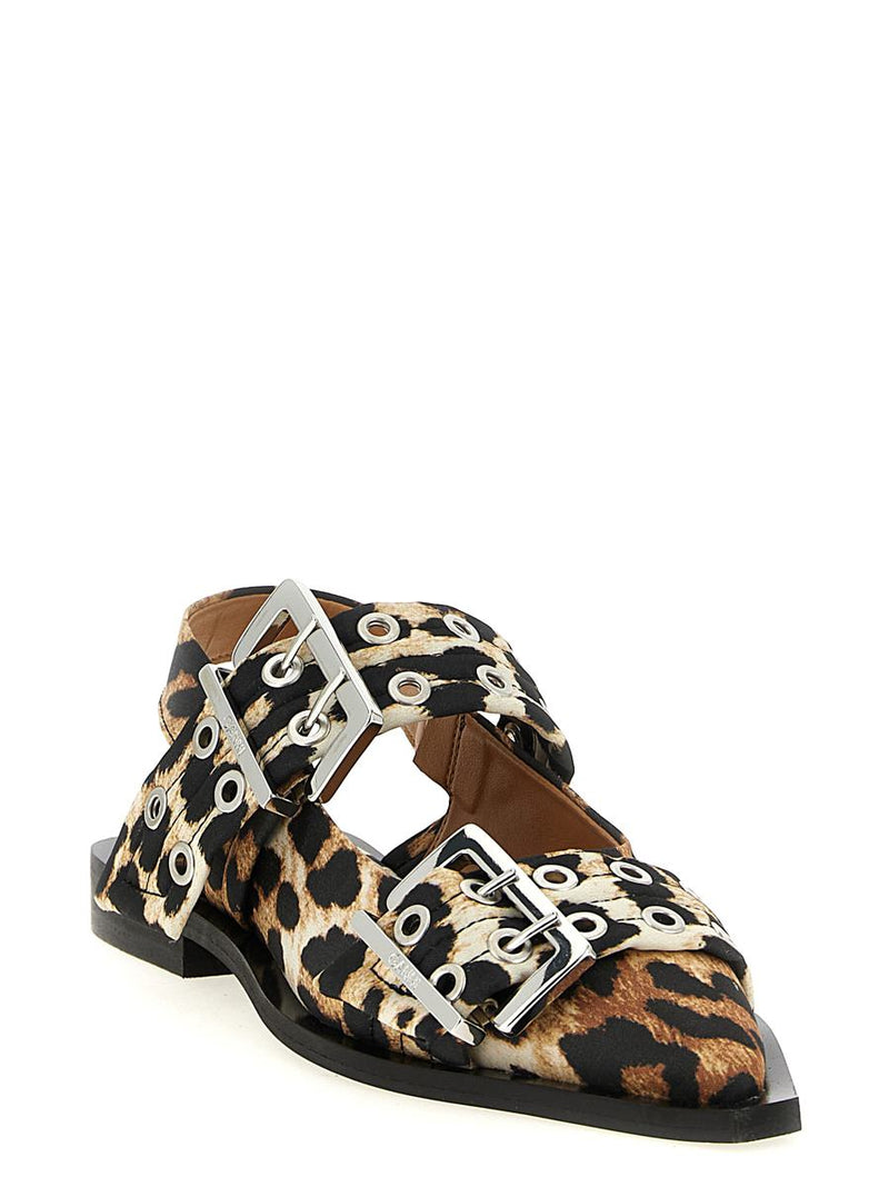 Ganni 'Leopard Satin Feminine Buckle' Slingback