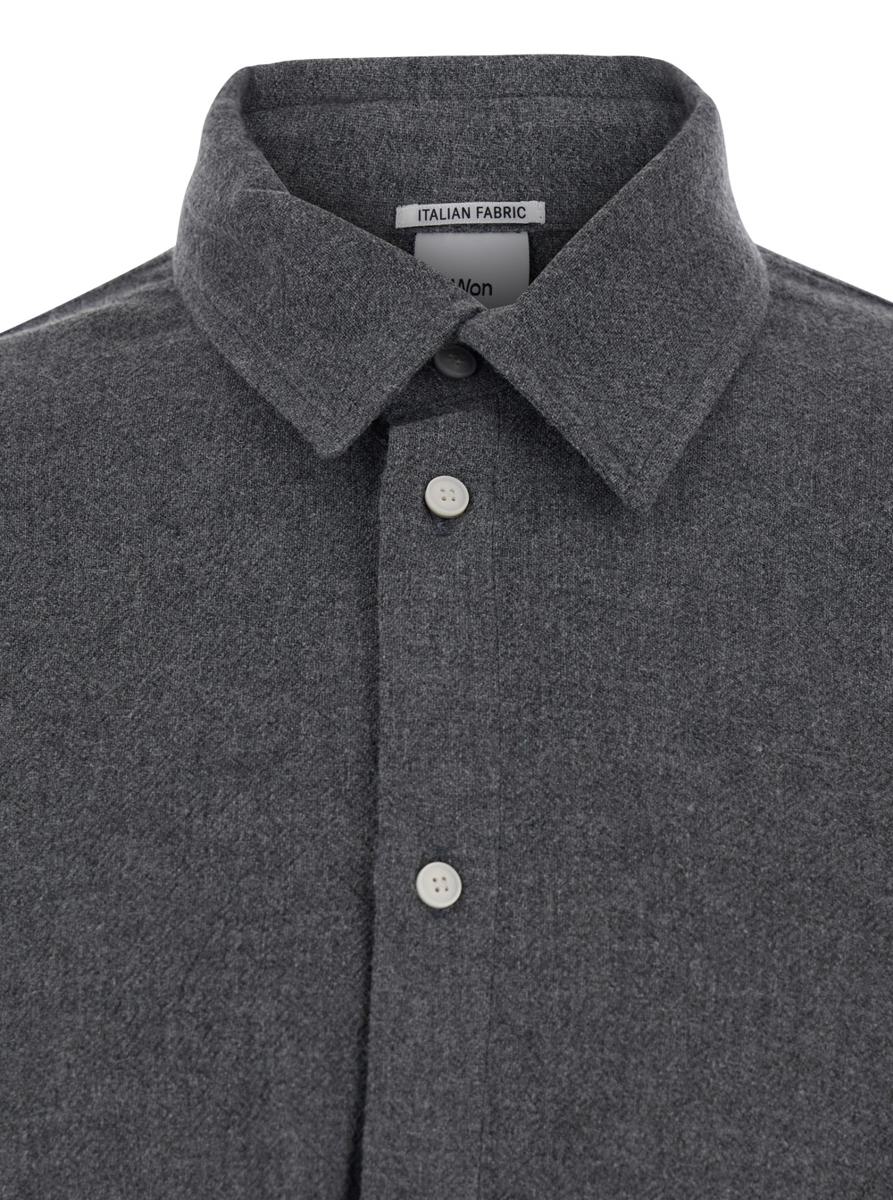 'Adriel' Grey Shirt With Classic Collar In Wool Blend Man