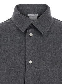 'Adriel' Grey Shirt With Classic Collar In Wool Blend Man