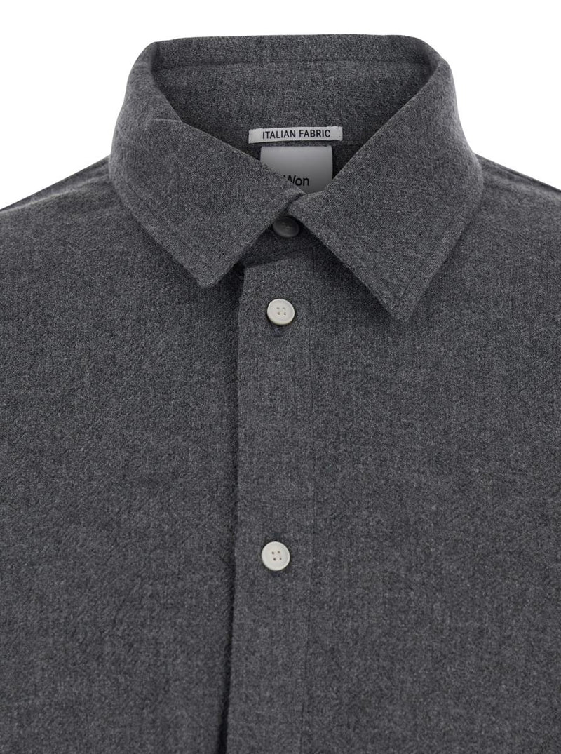 'Adriel' Grey Shirt With Classic Collar In Wool Blend Man