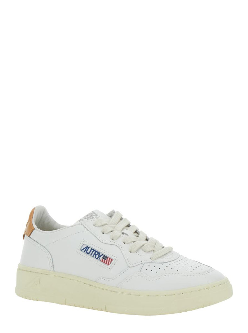 'Medalist' White Low Top Sneakers With Logo Patch On Tongue And Side In Leather Woman