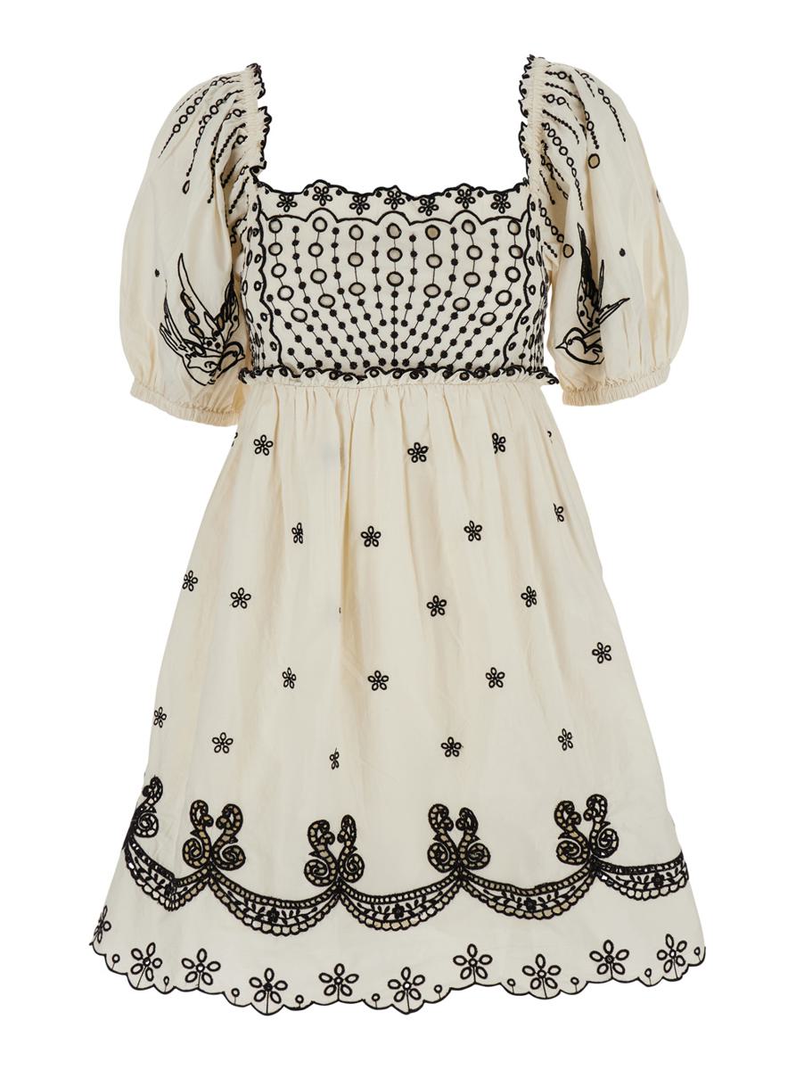'Kingsley' White Dress With All-Over Embroidery In Cotton Woman