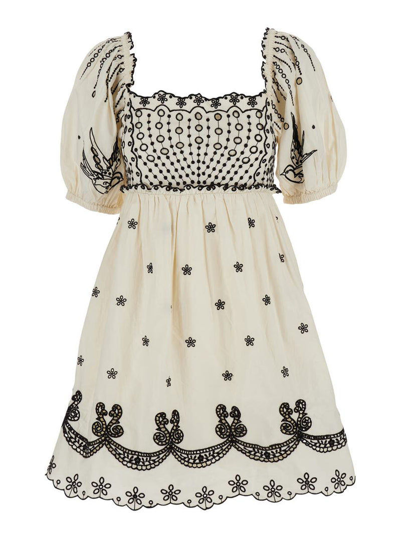 'Kingsley' White Dress With All-Over Embroidery In Cotton Woman
