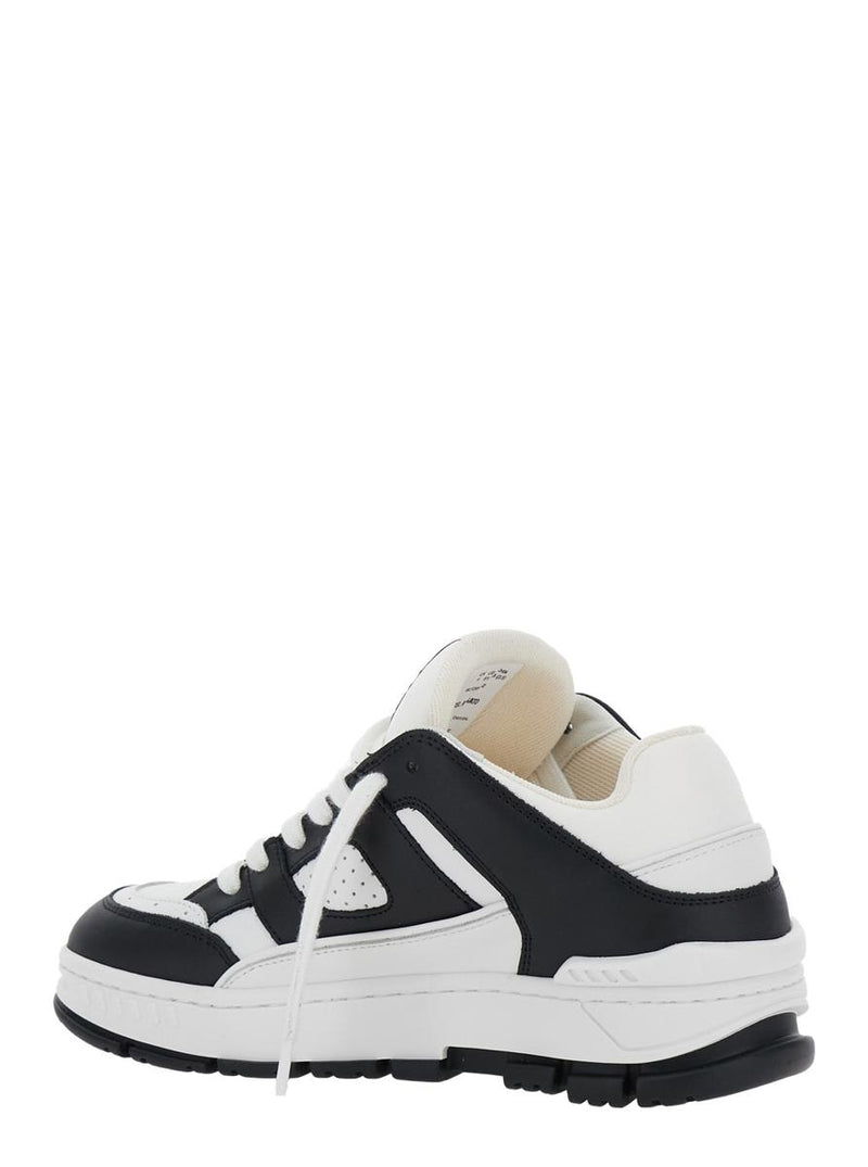 'Area Lo' Black And White Low Top Sneakers With Laminated Leather In Leather Blend Woman