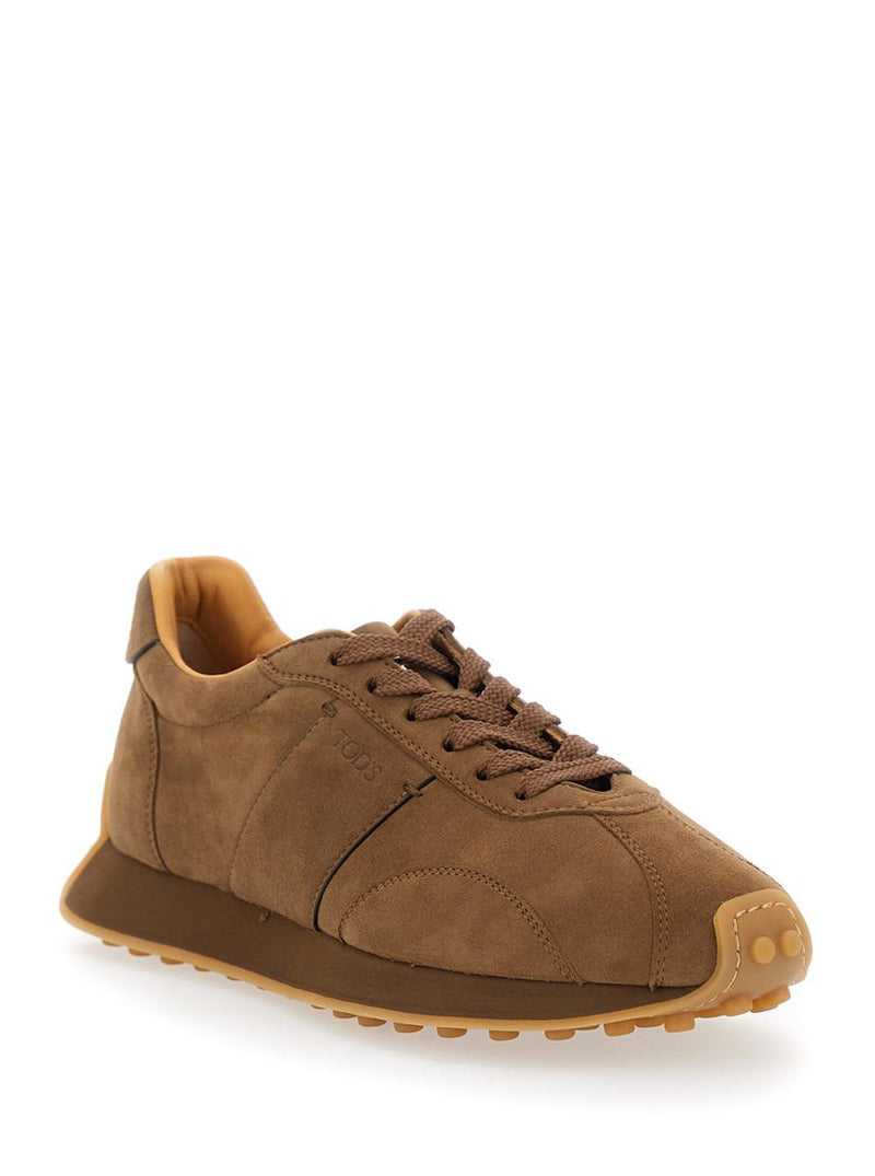 Brown Low Top Sneakers With Cleat Details On Heel And Sole In Leather Woman
