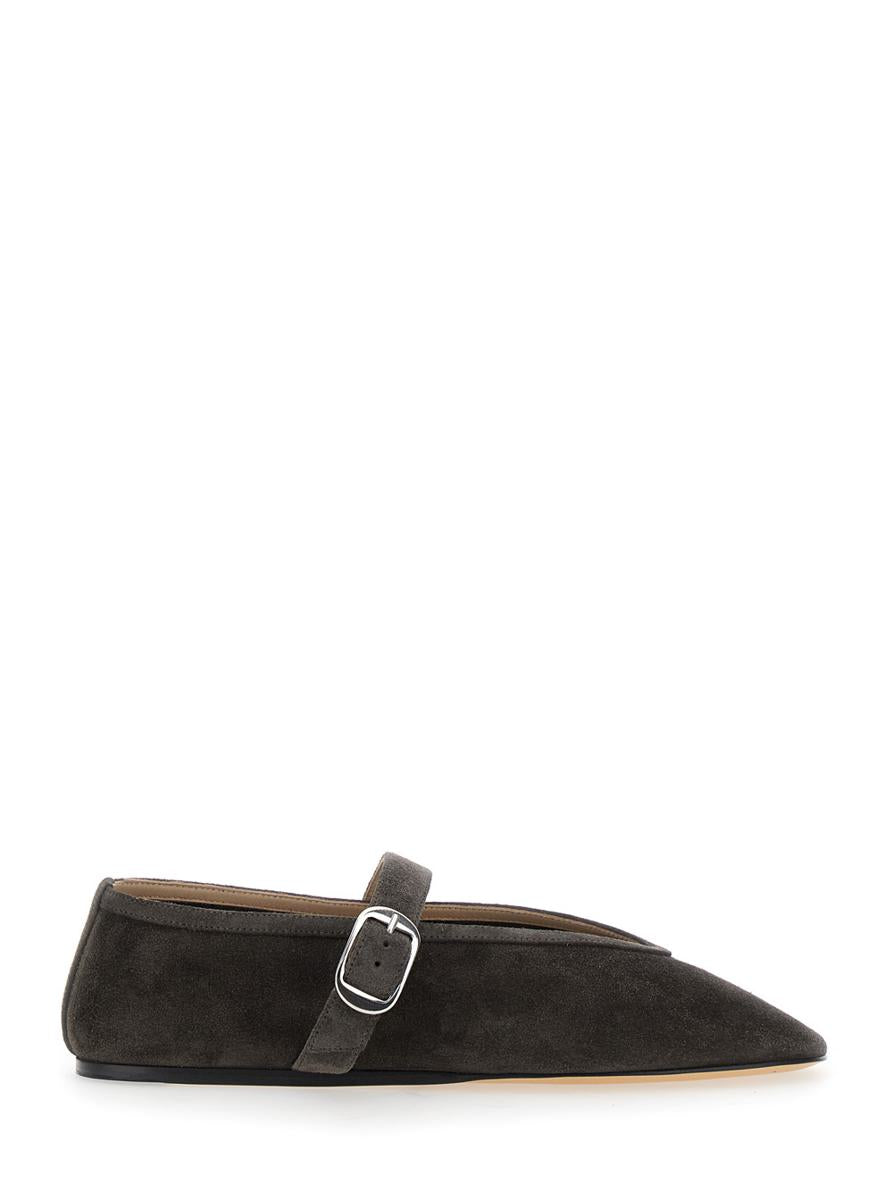 Black Ballet Shoes With Buckle-Strap Closure In Suede Woman
