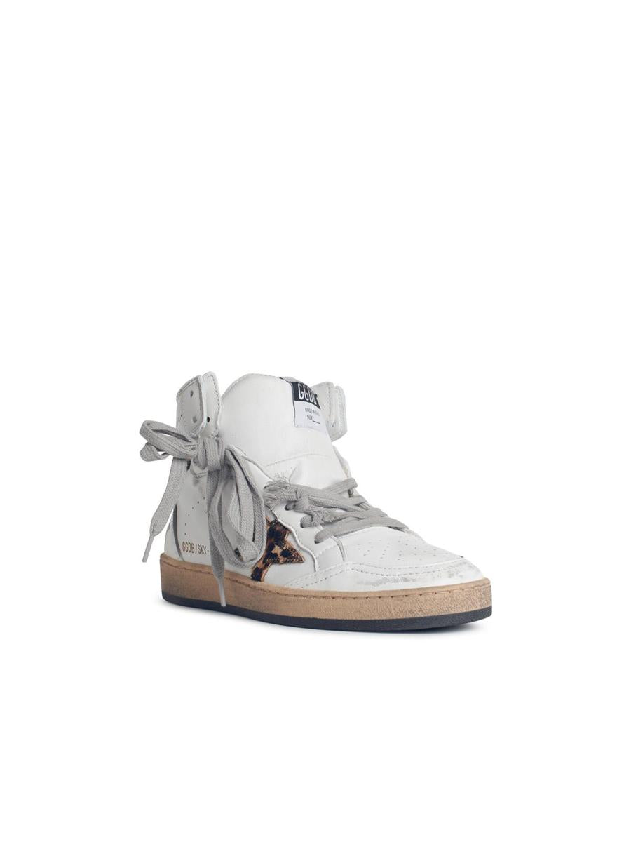 Golden Goose ' Sky-Star' White Leather Sneakers With Ankle Signature And Leo Pony Hair Inserts