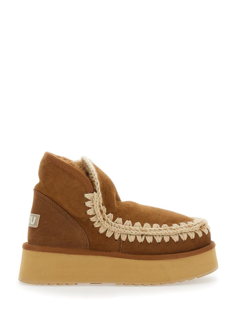 'Mini Eskimo' Beige Ankle Boots With Logo Patch On The Rear In Leather And Suede Woman
