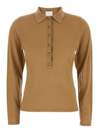 Beige Polo Style Sweater With Classic Collar In Wool Woman