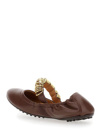 'Dee' Brown Ballerinas With Decorative Rings On The Front In Leather Woman