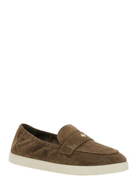 Brown Loafers With Logo Plaque On The Front And Slip-On Design In Suede Woman