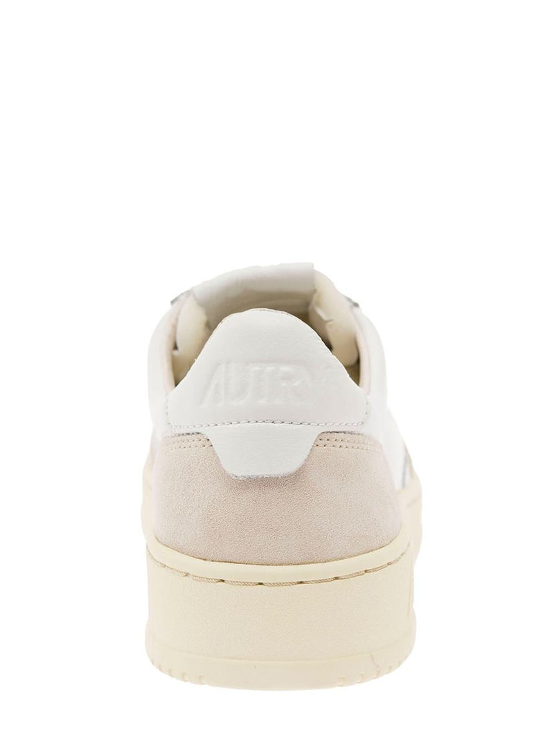 'Medalist' White Low Top Sneakers With Beige Suede Details In Leather Man