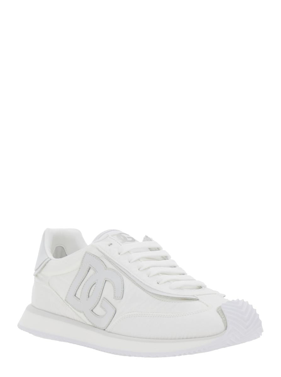 White Low Top Sneakers With Maxi Logo On The Side And Logo Patch On The Tongue In Tech Fabric Man