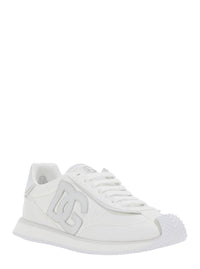 White Low Top Sneakers With Maxi Logo On The Side And Logo Patch On The Tongue In Tech Fabric Man