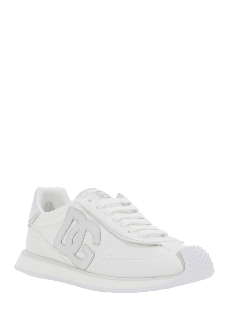 White Low Top Sneakers With Maxi Logo On The Side And Logo Patch On The Tongue In Tech Fabric Man