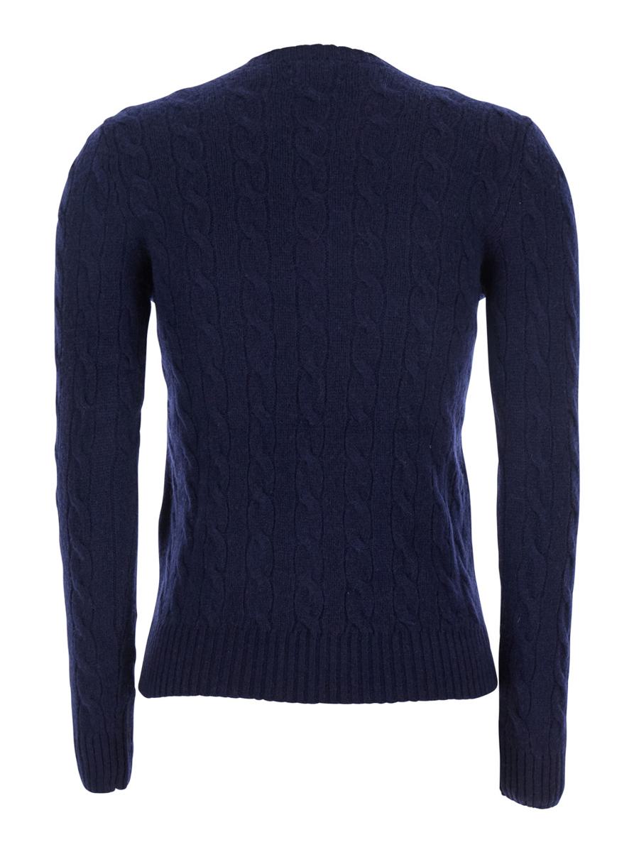 'Julianna' Blue Sweater With Round Neck And Pony Embroidery On The Front In Wool And Cashmere Woman