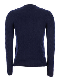 'Julianna' Blue Sweater With Round Neck And Pony Embroidery On The Front In Wool And Cashmere Woman