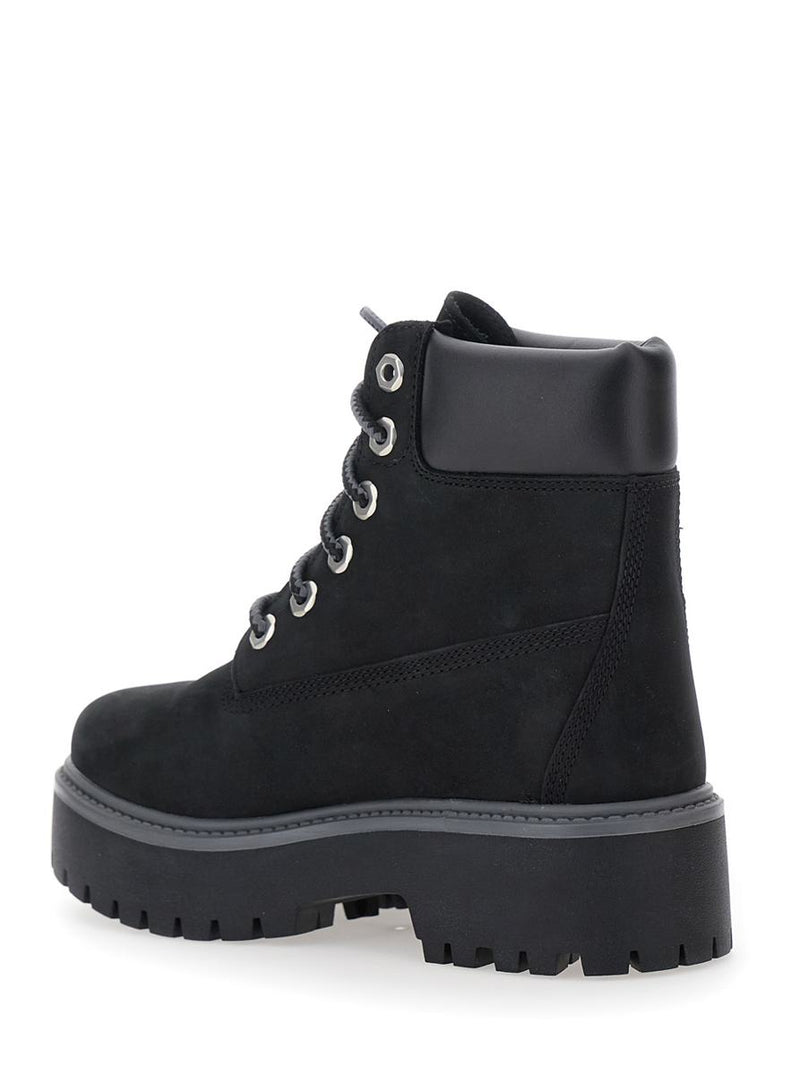 Black Water-Proof Boots With Logo Plate In Leather Woman