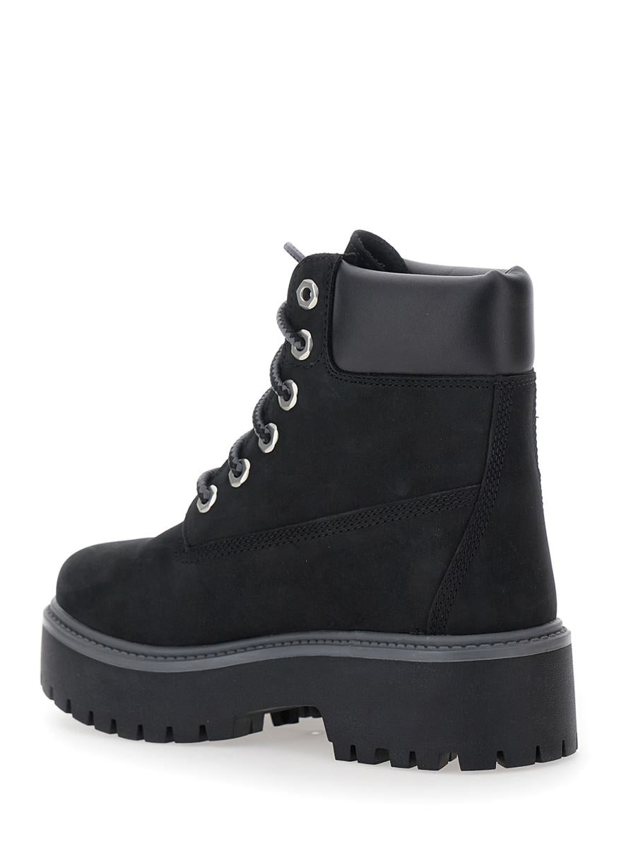 Black Water-Proof Boots With Logo Plate In Leather Woman